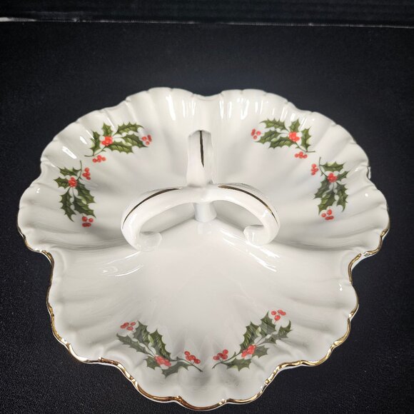 Kashima Japan 3 Section Porcelain With Holly and Berry Fancy Christmas Dish - Picture 2 of 9